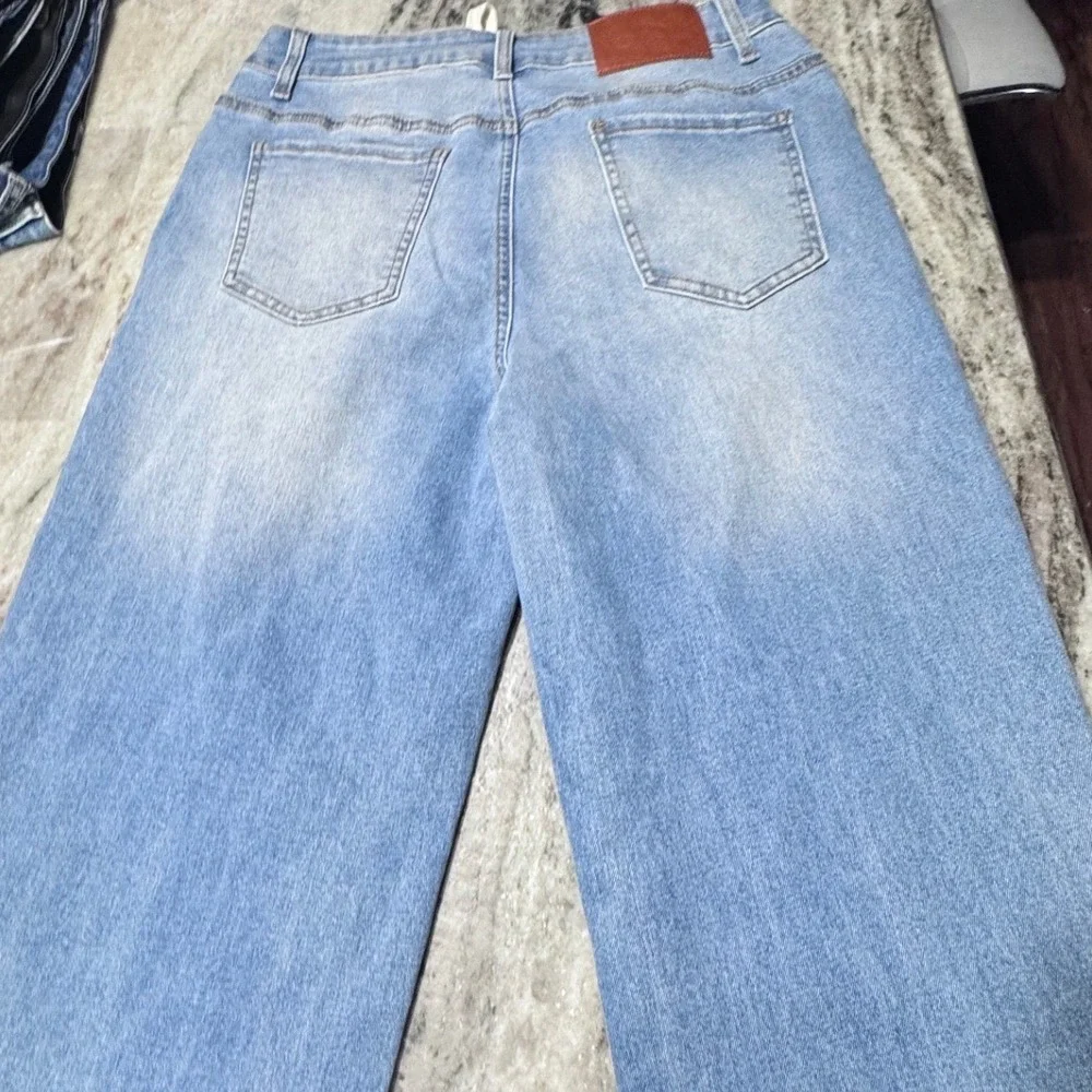 Sidefeel Jeans Womens‎ 8 Denim Light Wash Wide Leg Drawstring Boho Western Blue